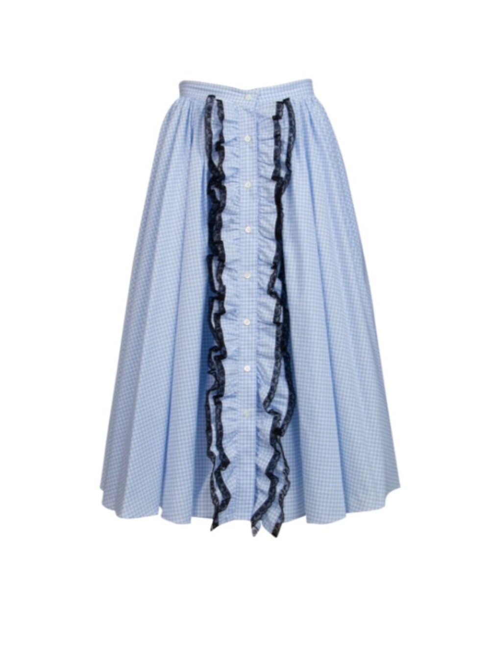Miu Miu Gingham Ruffled Lace-Trimmed Midi Skirt - Picture 8 of 16